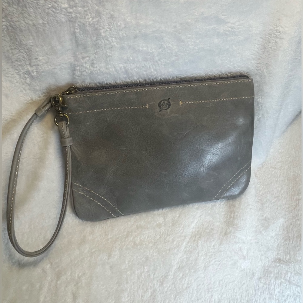 Born gray leather wristlet